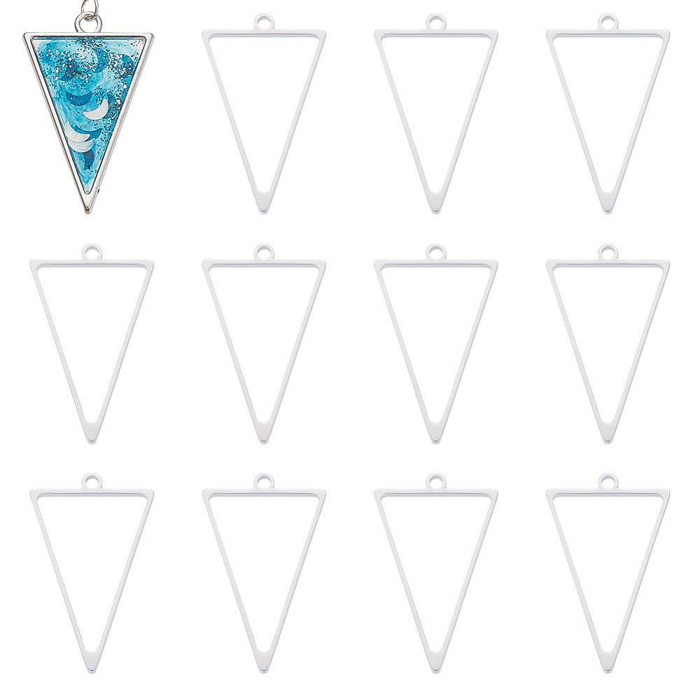 Bezels Pendant Resin - 16 pendentifs triangulaires en acier inoxydable