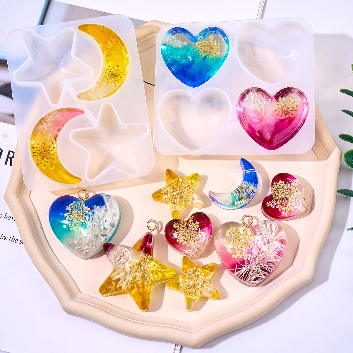 Resin Art Heart - Moule en silicone Cœur Étoile Lune