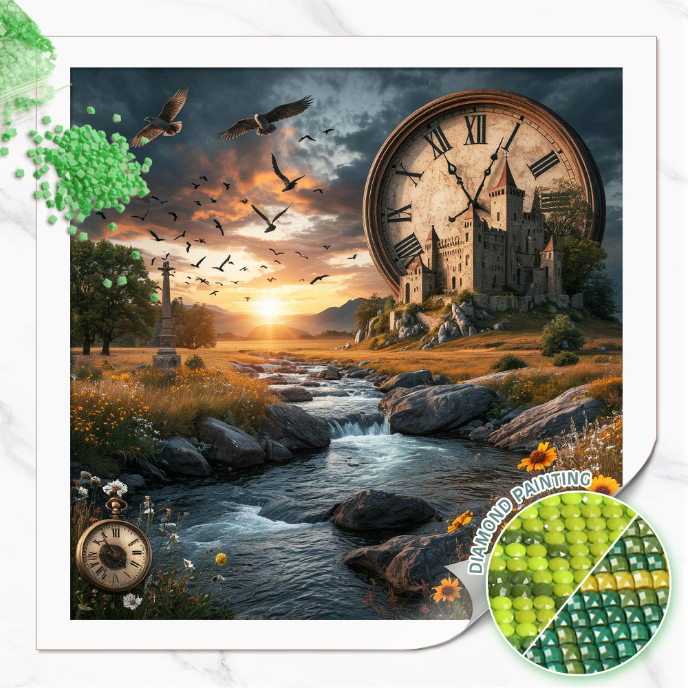 Resin Art Clock - Huacan Diamond Painting - Château en