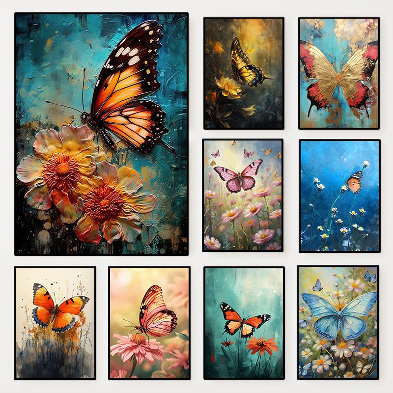 Resin Art With Flowers - Affiche florale papillon, paysage coloré d'insectes